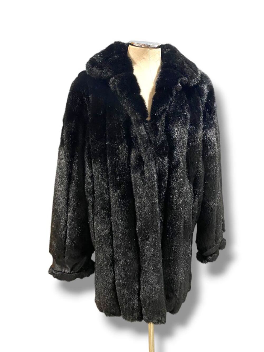 Medium Dennis Basso Womens Faux Fur Black Jacket Hook Closure